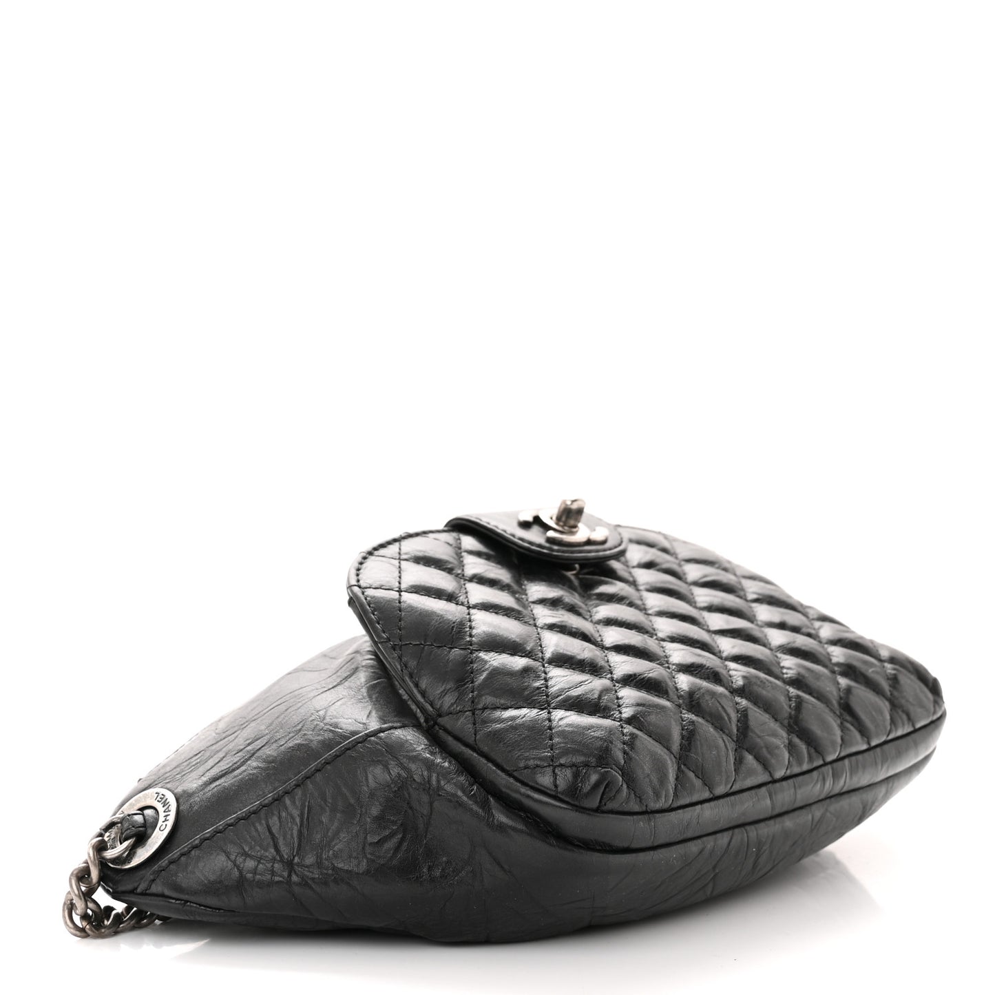 Crumpled Calfskin Quilted Casual Rock Waist Bag Fanny Pack Black