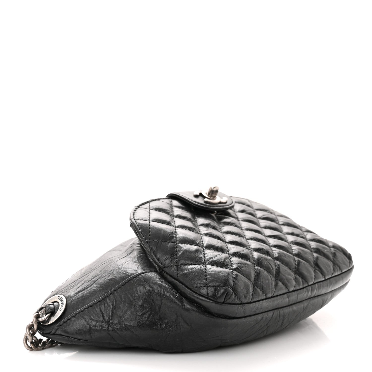 Chanel Crumpled Calfskin Quilted Casual Rock Waist Bag Fanny Pack Black 4 of 11