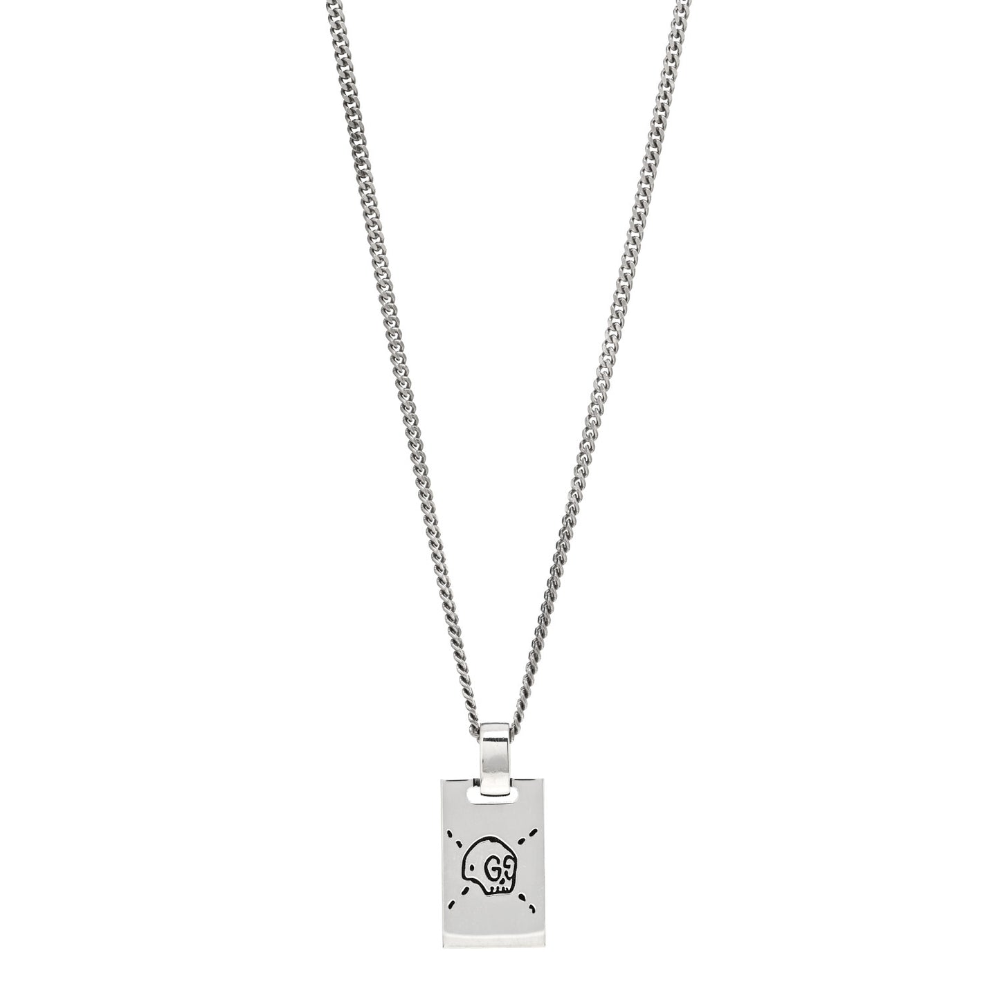 Sterling Silver GucciGhost Hamlet Skull Dog Tag Pendant Necklace