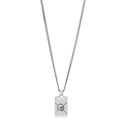 Gucci Sterling Silver GucciGhost Hamlet Skull Dog Tag Pendant Necklace 1 of 4