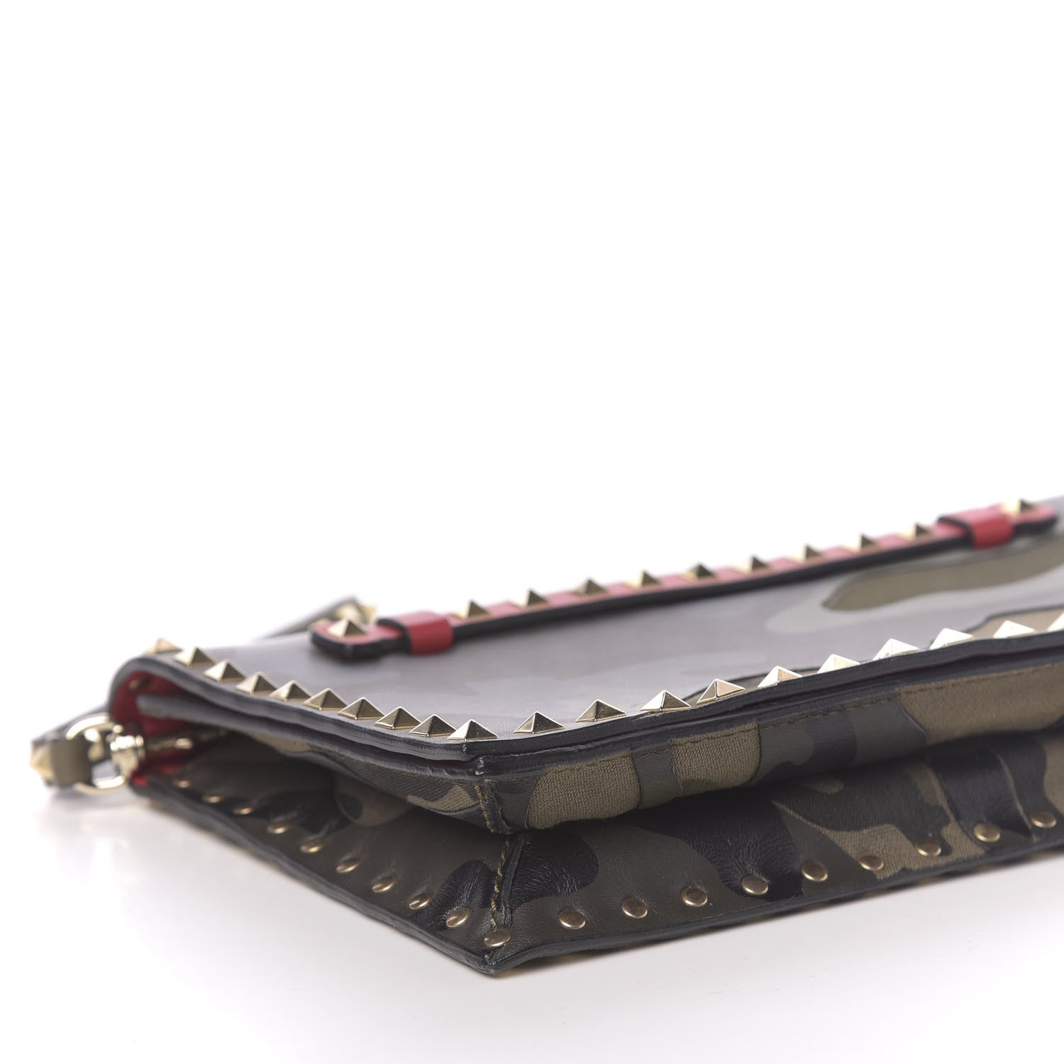 Valentino Garavani Nappa Canvas Camouflage Rockstud Wristlet Clutch Verde Rouge 7 of 8