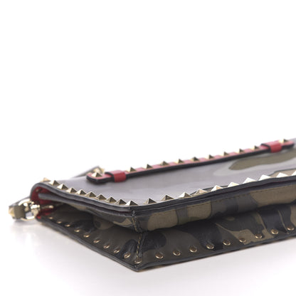 Valentino Garavani Nappa Canvas Camouflage Rockstud Wristlet Clutch Verde Rouge 7 of 8