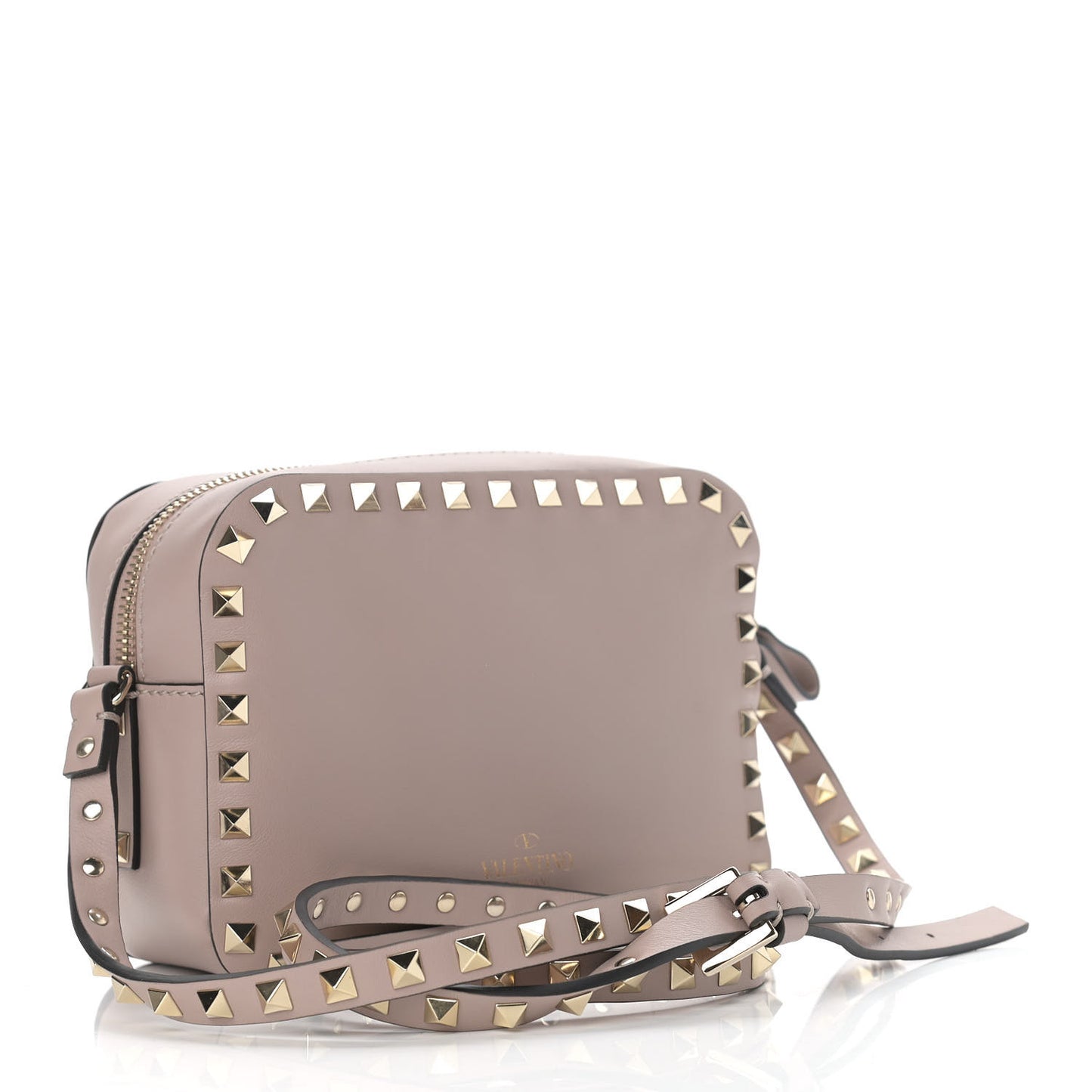 X UNDERCOVER Calfskin Rockstud Rose Print Camera Crossbody Bag Poudre
