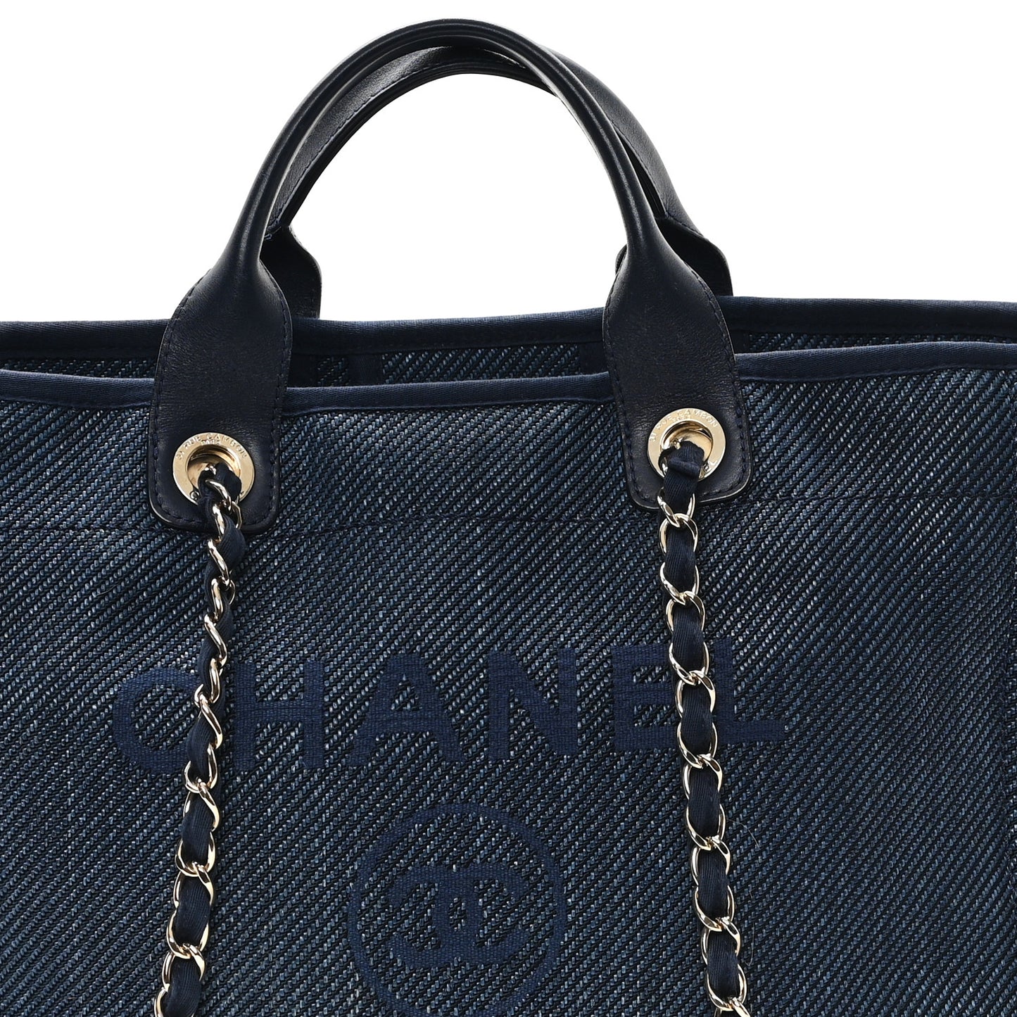 Mixed Fibers Calfskin Medium Deauville Tote Navy Blue