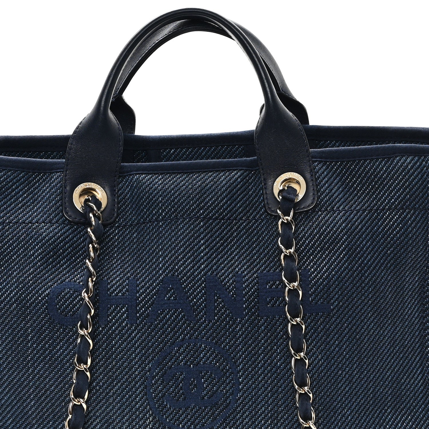 Chanel Mixed Fibers Calfskin Medium Deauville Tote Navy Blue 8 of 11