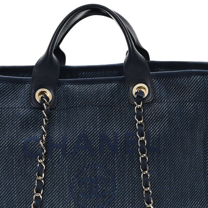 Chanel Mixed Fibers Calfskin Medium Deauville Tote Navy Blue 8 of 11