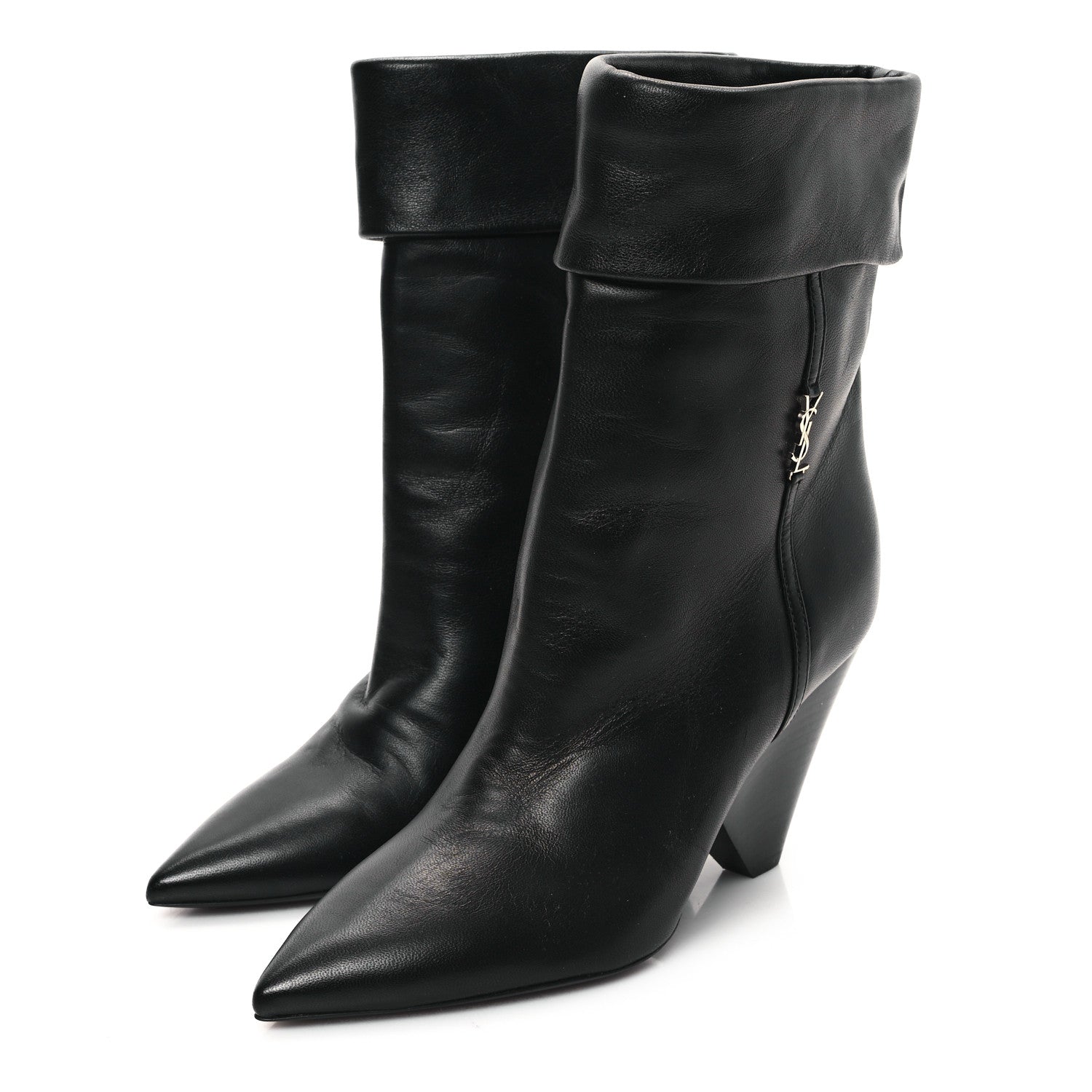 Saint Laurent Calfskin Liz 85 Wedge Booties 36.5 Black 3 of 8