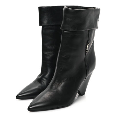 Saint Laurent Calfskin Liz 85 Wedge Booties 36.5 Black 3 of 8