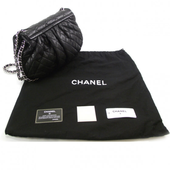Lambskin Chain Around Large Messenger Bag Black