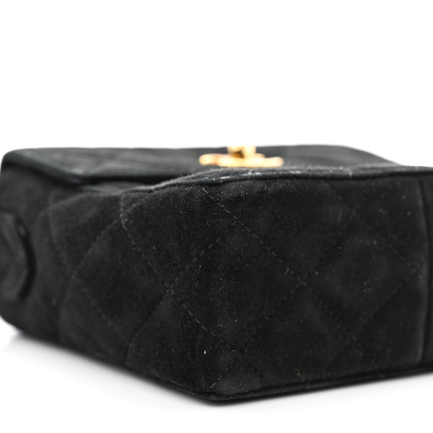 Suede Quilted Flap Shoulder Bag Black
