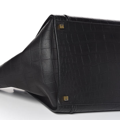 Celine Calfskin Crocodile Embossed Medium Phantom Luggage Black 8 of 10