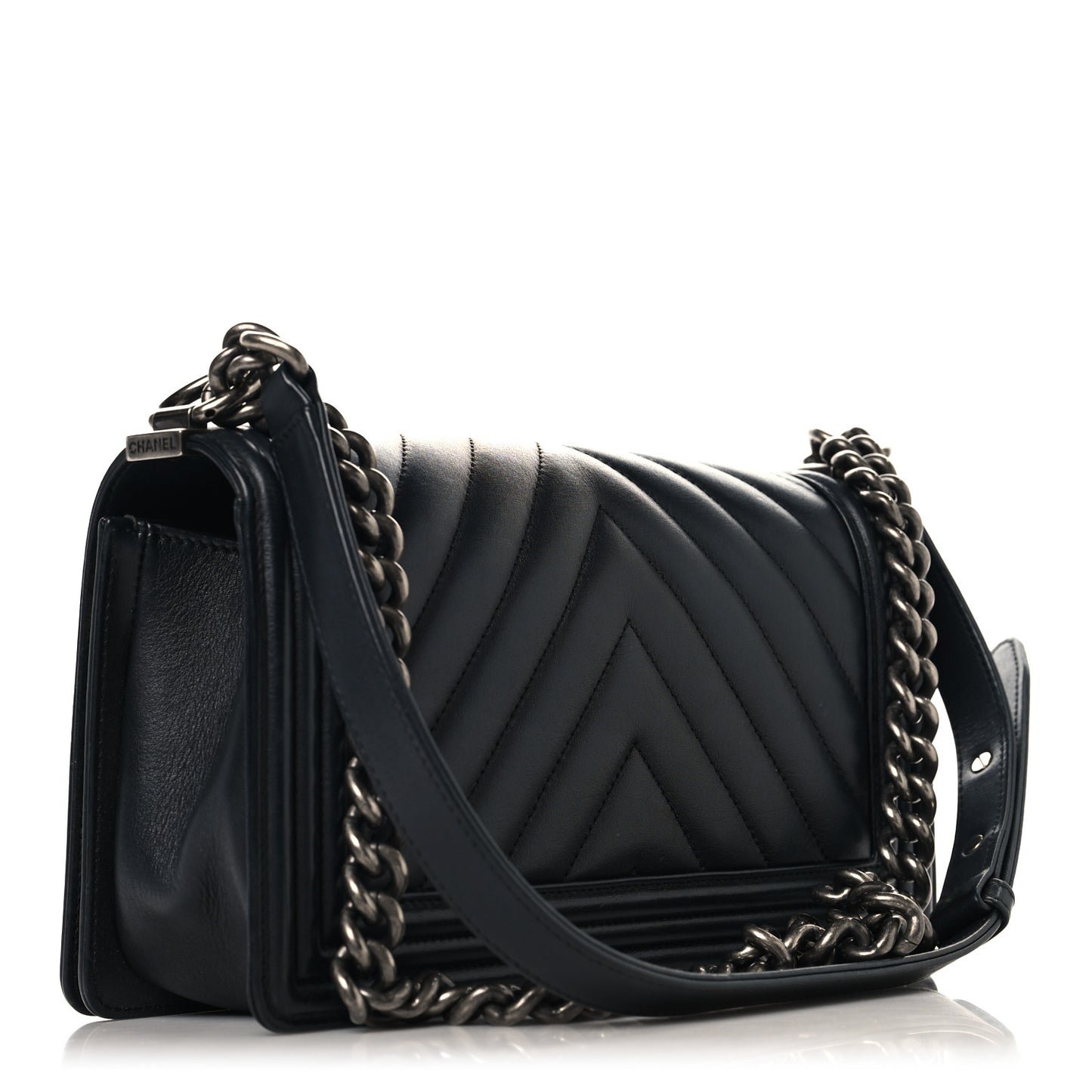 Lambskin Chevron Quilted Medium Boy Flap Black