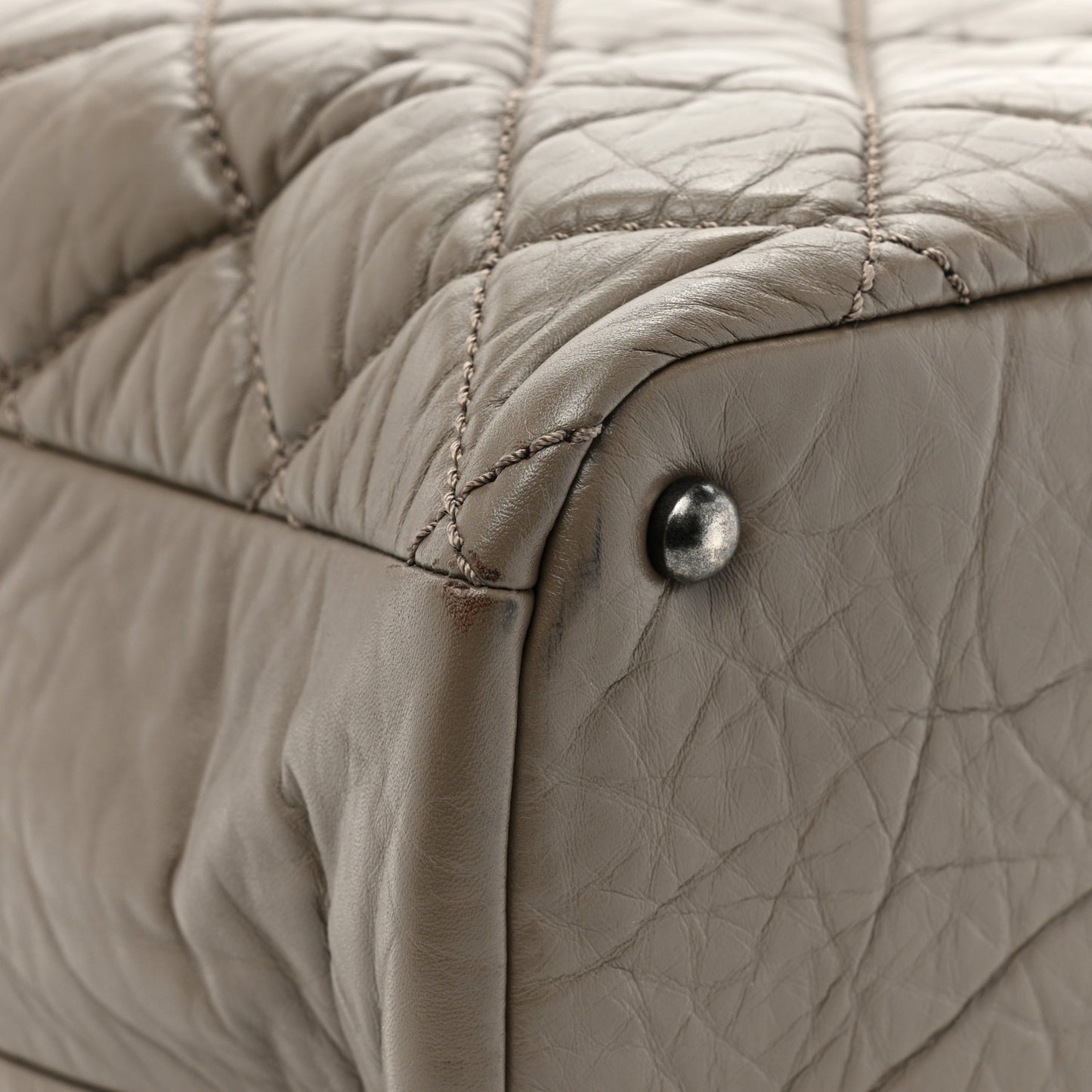 Aged Calfskin Tweed Large Quilted Portobello Tote Grey