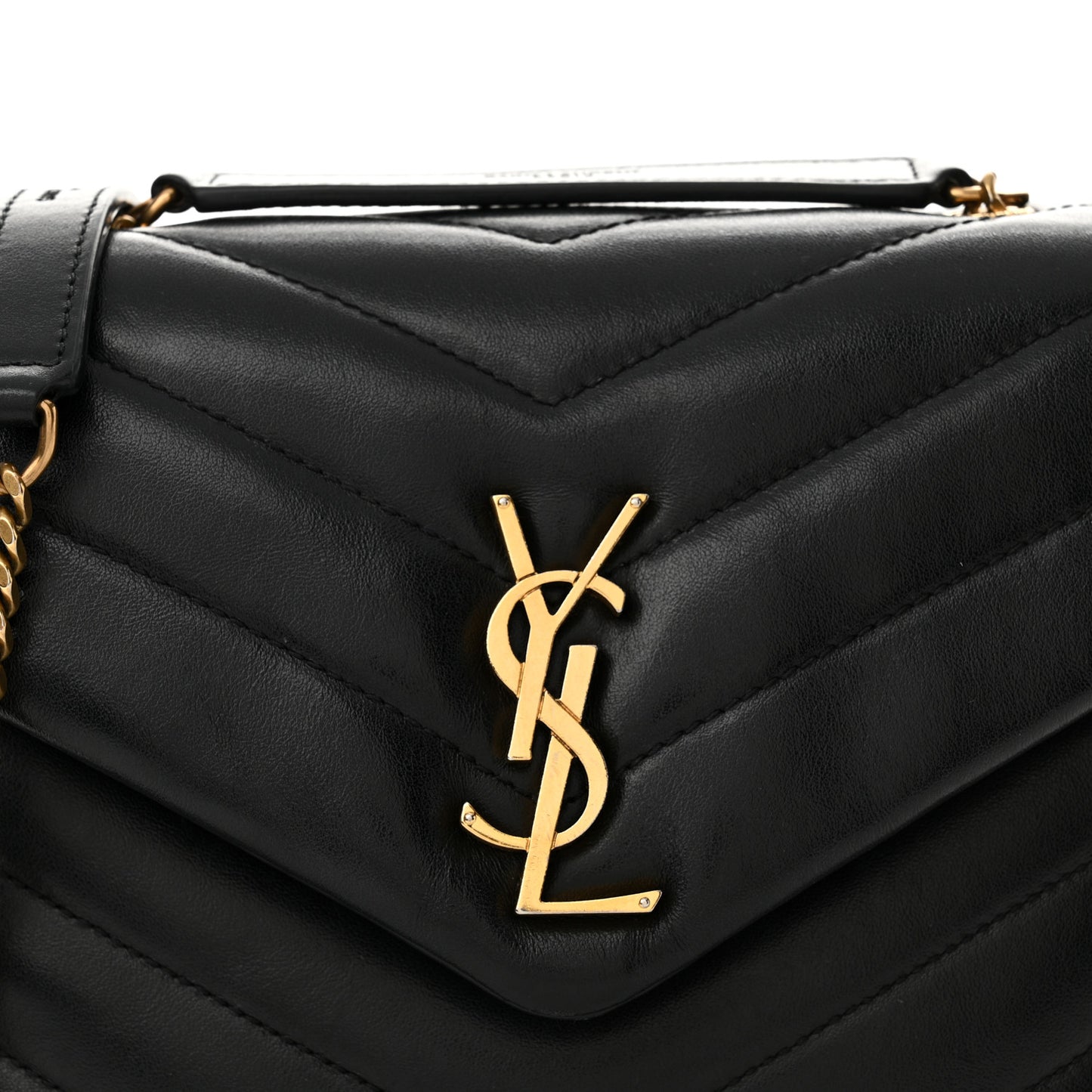 Calfskin Y Quilted Monogram Small Loulou Chain Satchel Black