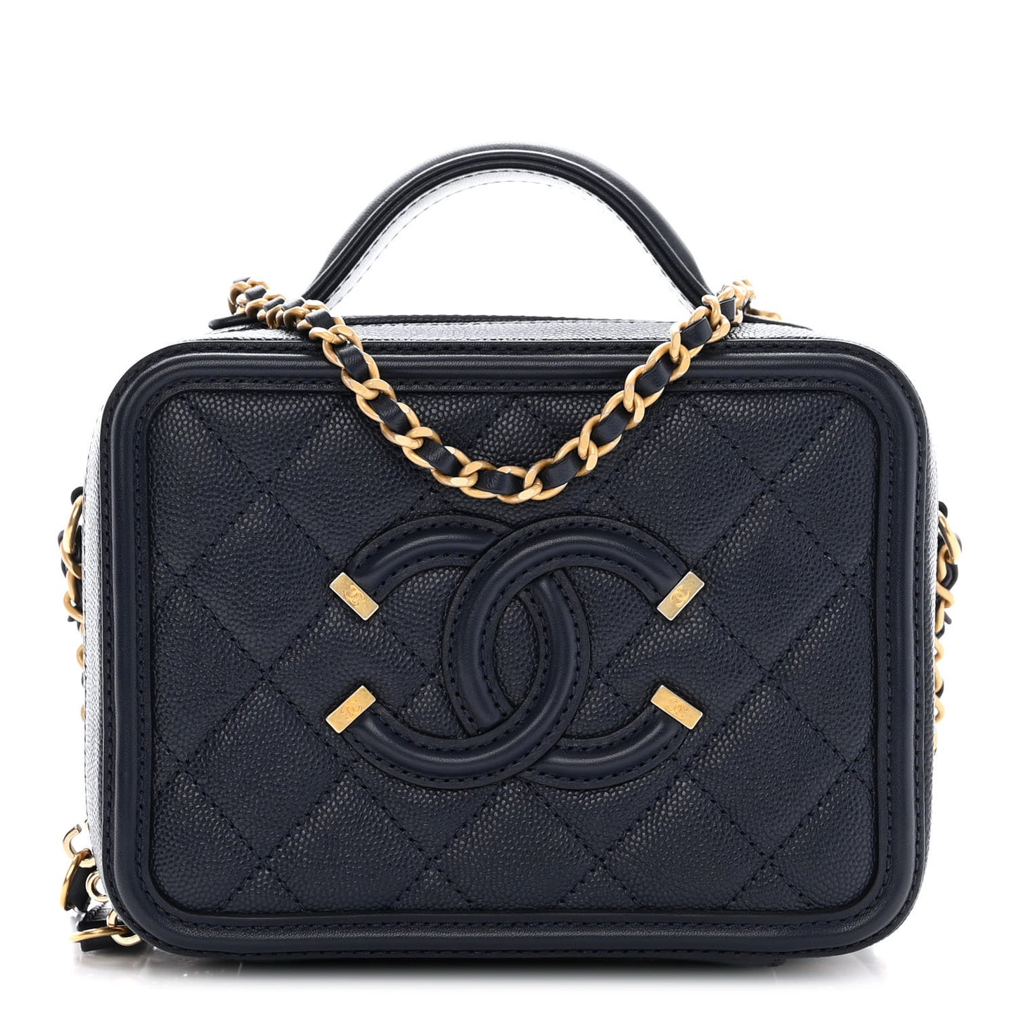 Caviar Quilted Small CC Filigree Vanity Case Navy