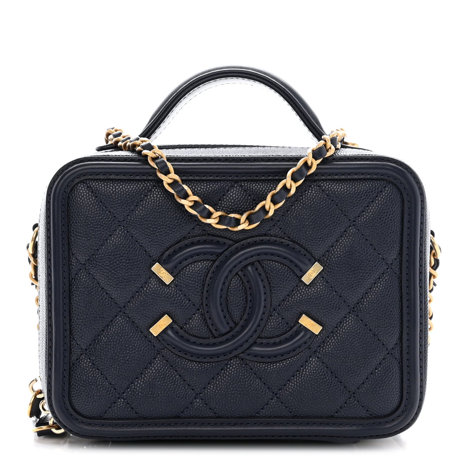 Chanel Caviar Quilted Small CC Filigree Vanity Case Navy 1 of 13