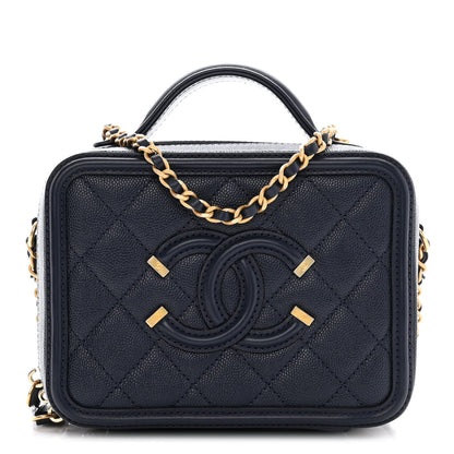 Chanel Caviar Quilted Small CC Filigree Vanity Case Navy 1 of 13