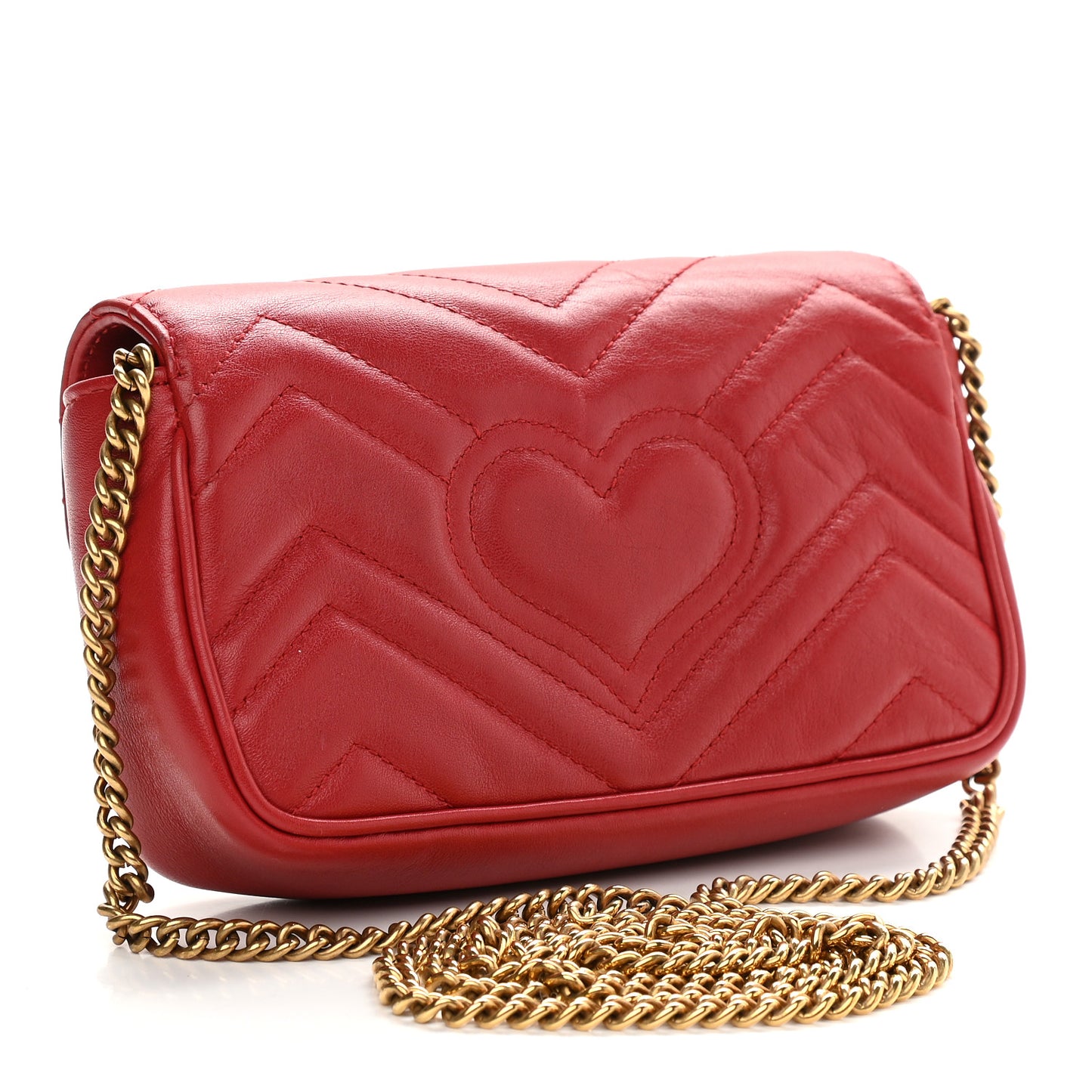 Calfskin Matelasse Super Mini GG Marmont Shoulder Bag Hibiscus Red