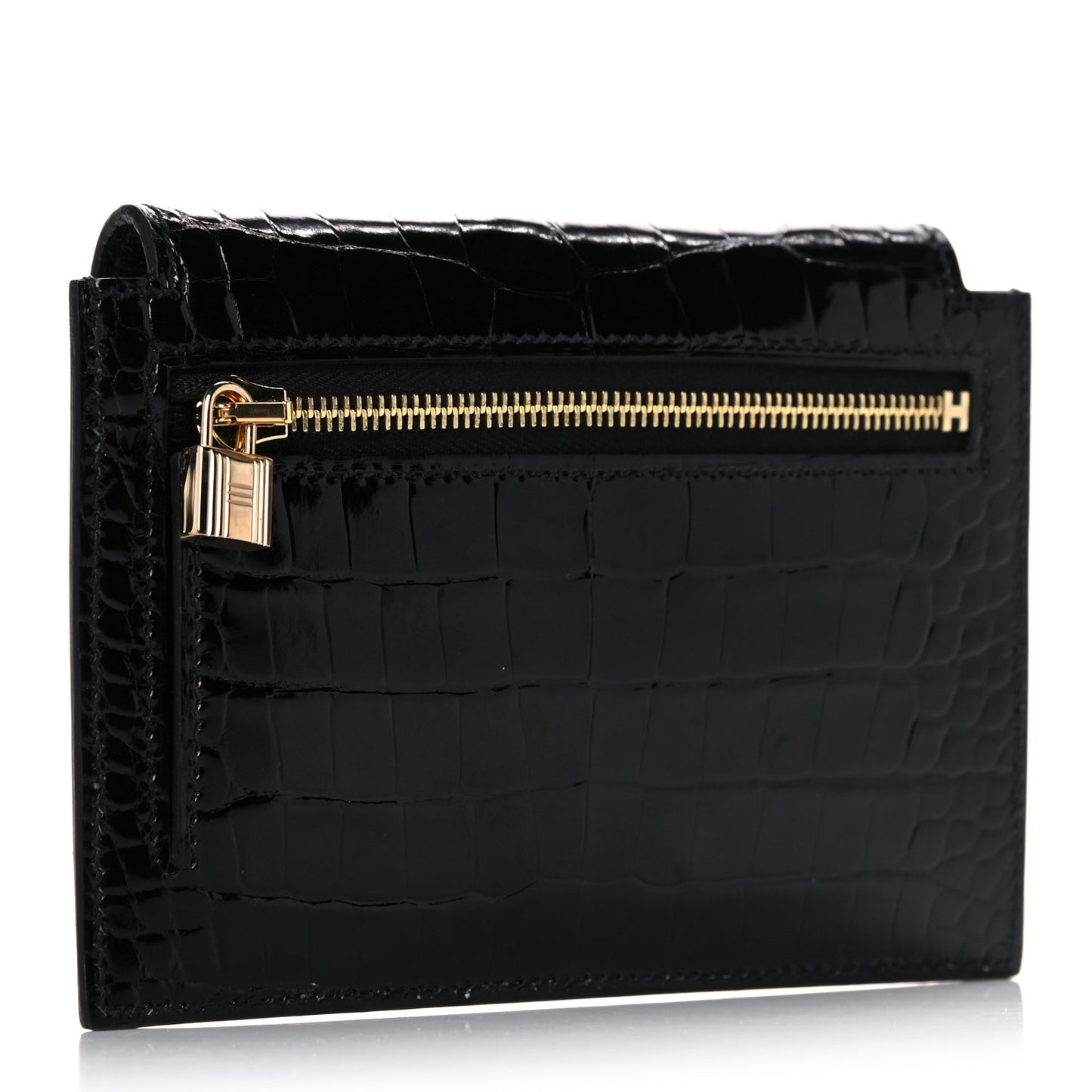 Shiny Alligator Kelly Pocket Compact Wallet Black