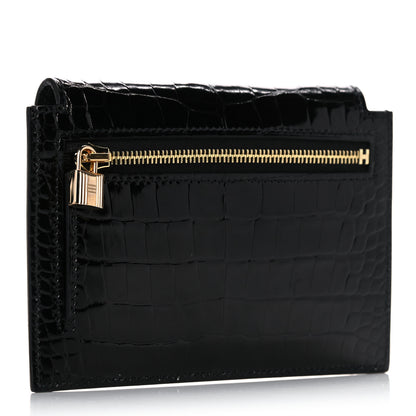 Hermes Shiny Alligator Kelly Pocket Compact Wallet Black 3 of 8