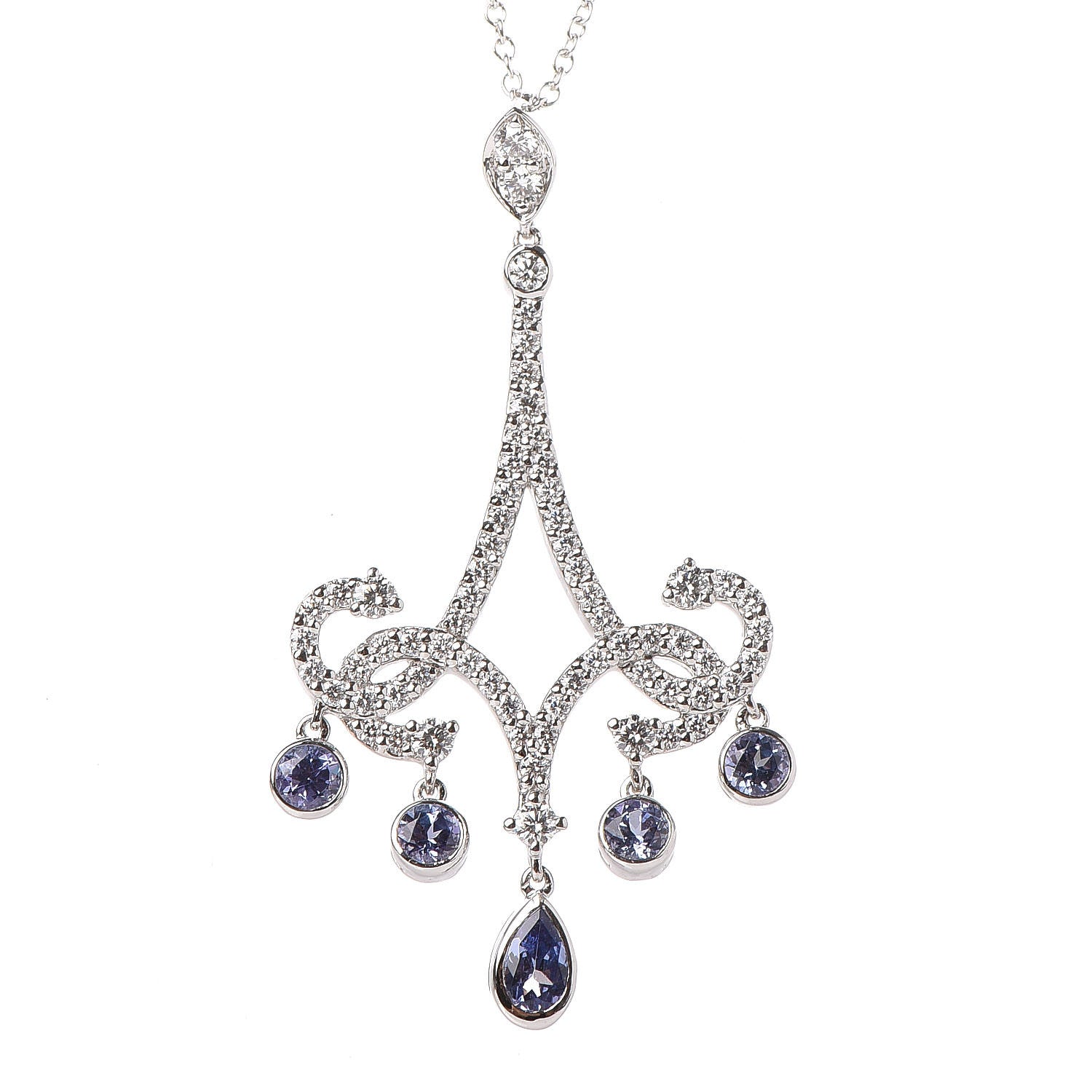 Tiffany Platinum Diamond Tanzanite Enchant Chandelier Pendant Necklace 4 of 6