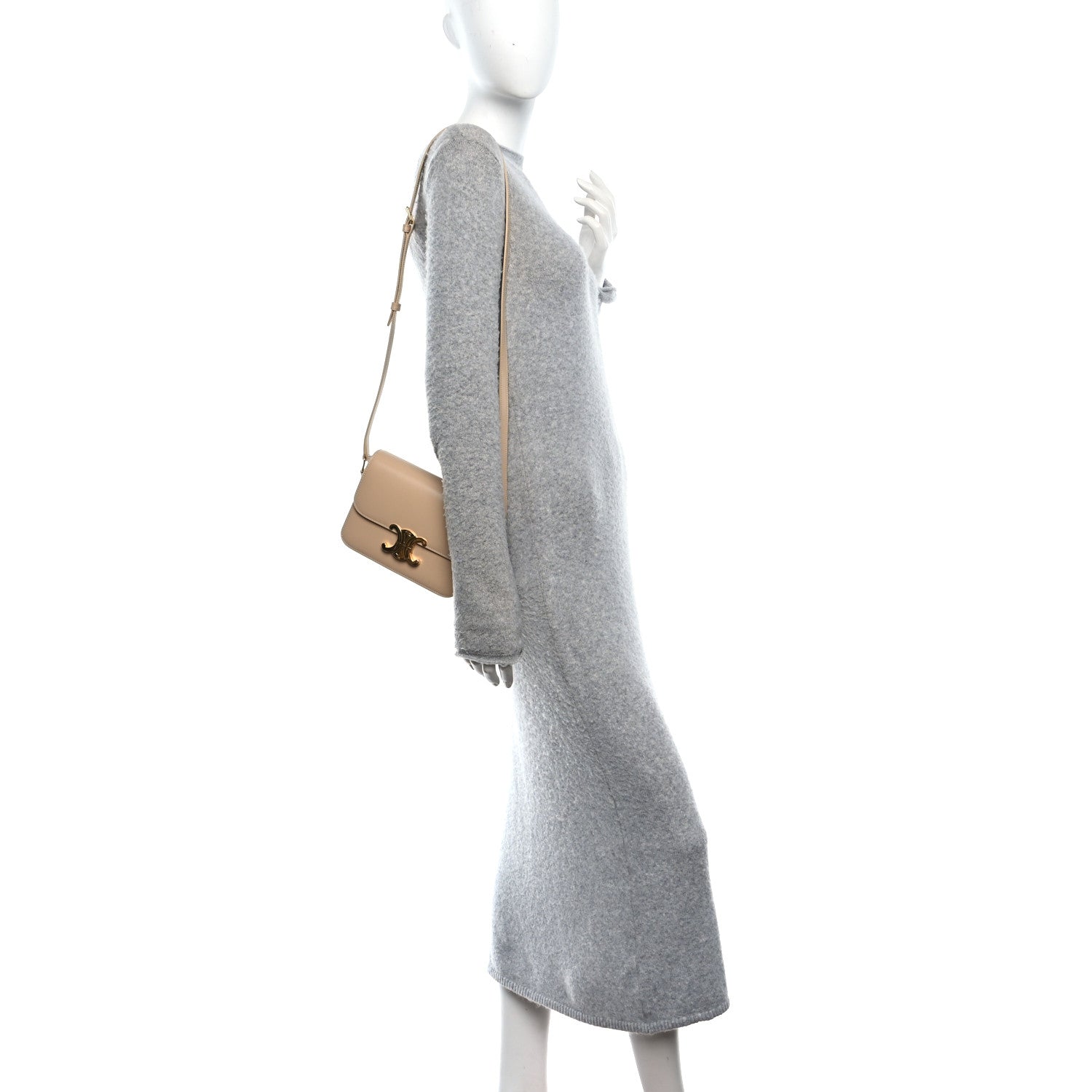 Celine Shiny Calfskin Teen Triomphe Oat Beige 2 of 9