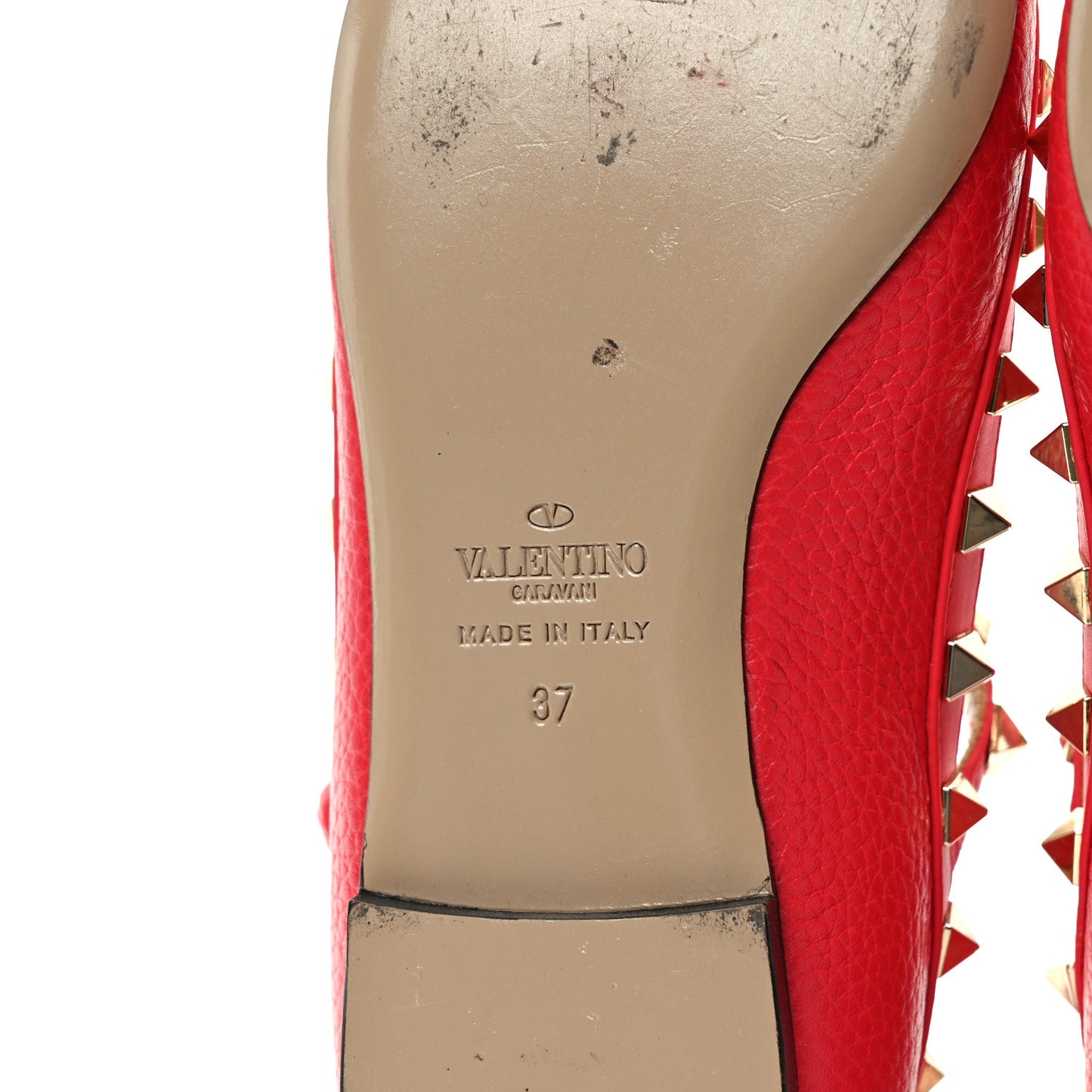 Pebbled Calfskin Rockstud Cage Ballerina Flats 37 Red