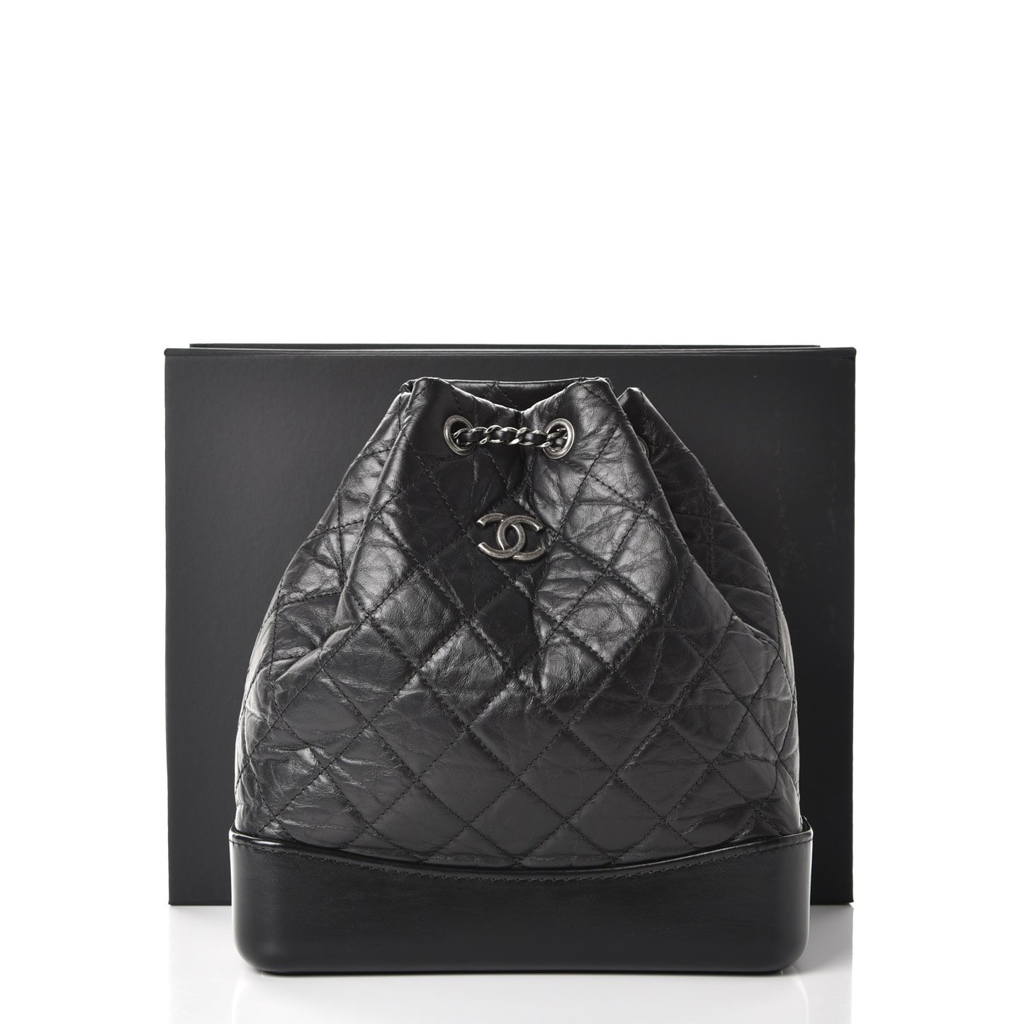 Aged Calfskin Quilted Gabrielle Backpack Black