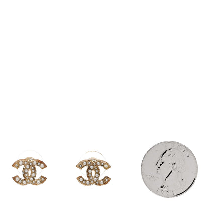 Chanel Metal Graduated Pearl Crystal CC Earrings Light Gold 2 of 5