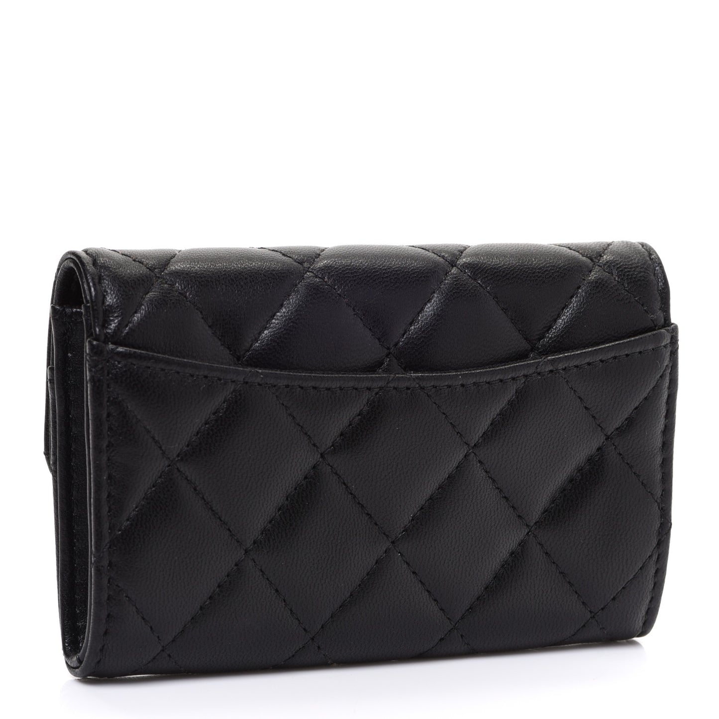 Lambskin Quilted Flap Card Holder Wallet Black