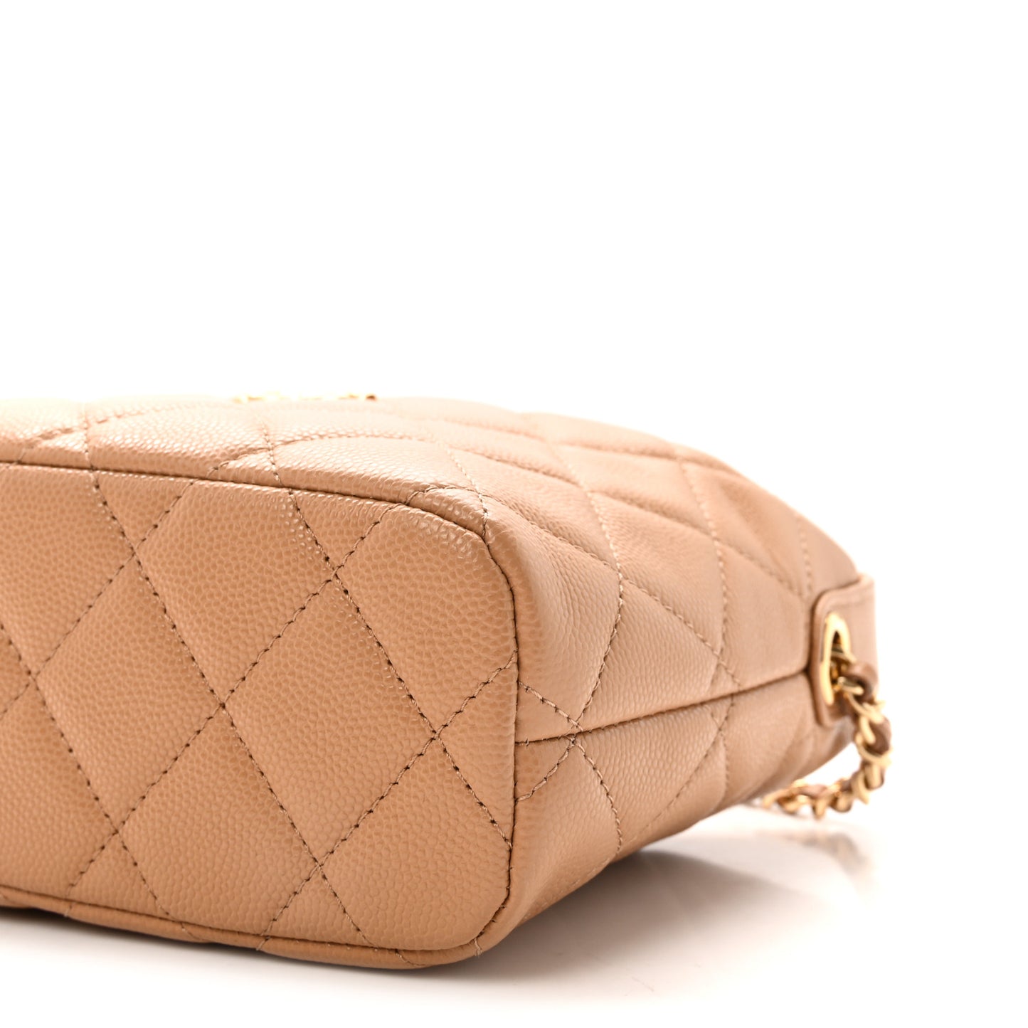 Caviar Quilted Hobo Clutch With Chain Dark Beige