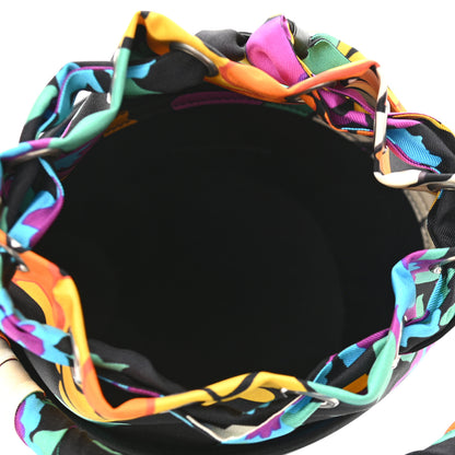 Saint Laurent Calfskin Silk Floral Print Small Bucket Bag Black Multicolor 5 of 9