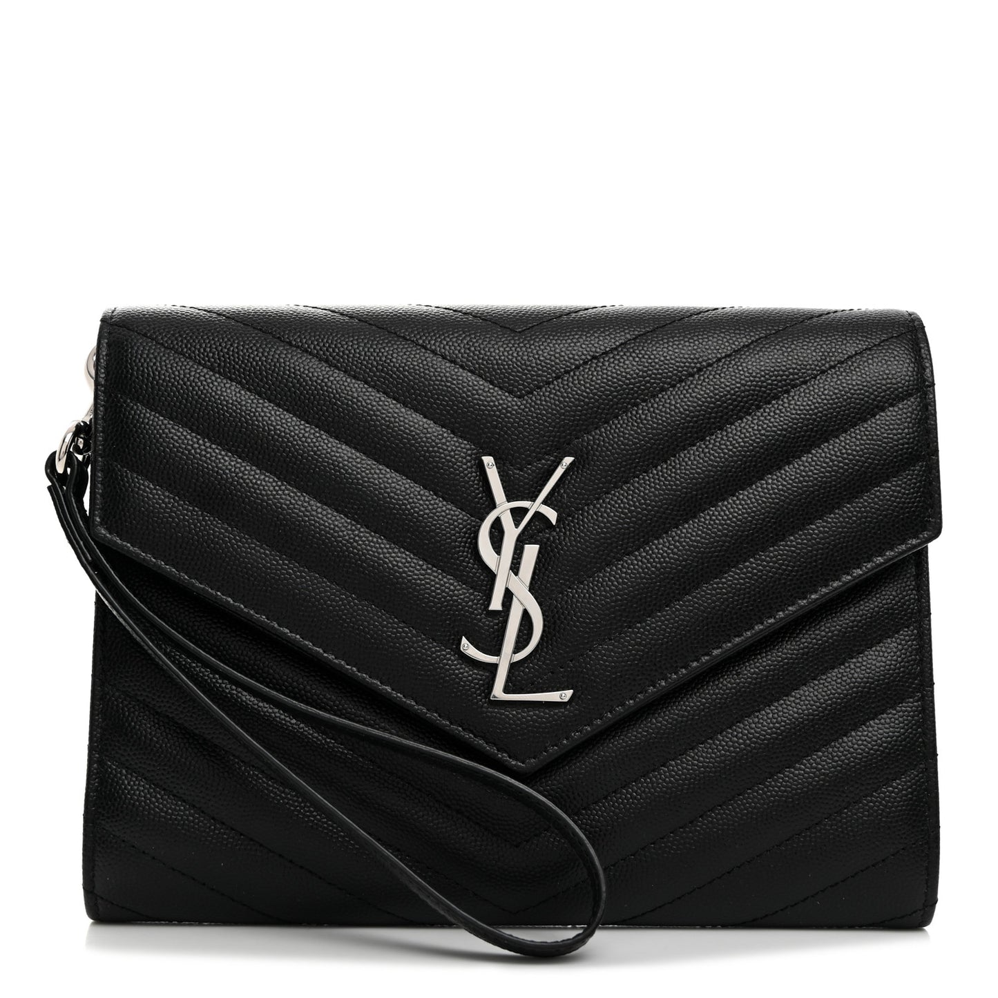 Grain De Poudre Matelasse Chevron Monogram Envelope Clutch Black