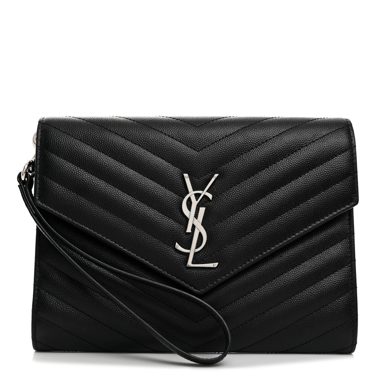 Saint Laurent Grain De Poudre Matelasse Chevron Monogram Envelope Clutch Black 1 of 8