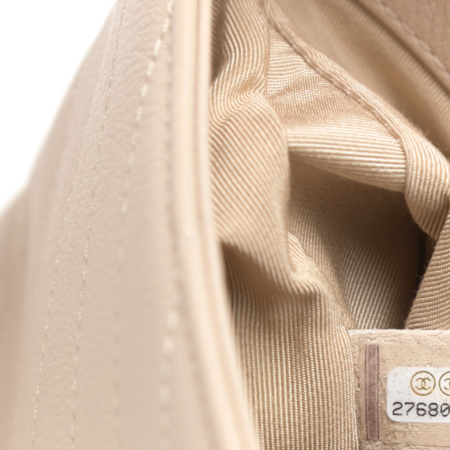 Grained Calfskin Small Chevron Chic Top Handle Flap Beige