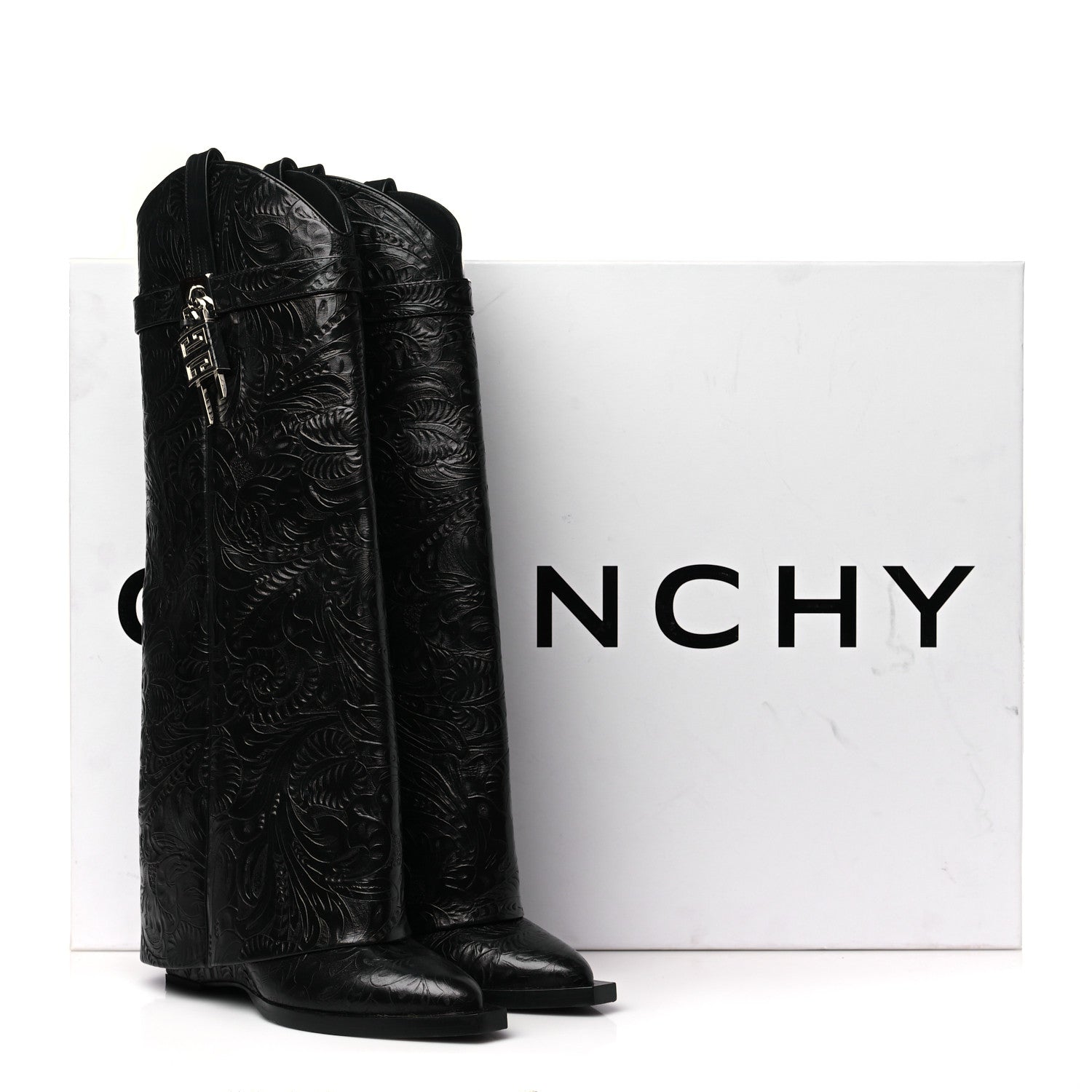Givenchy Calfskin Cowboy Shark Lock High Boots 40 Black 9 of 9