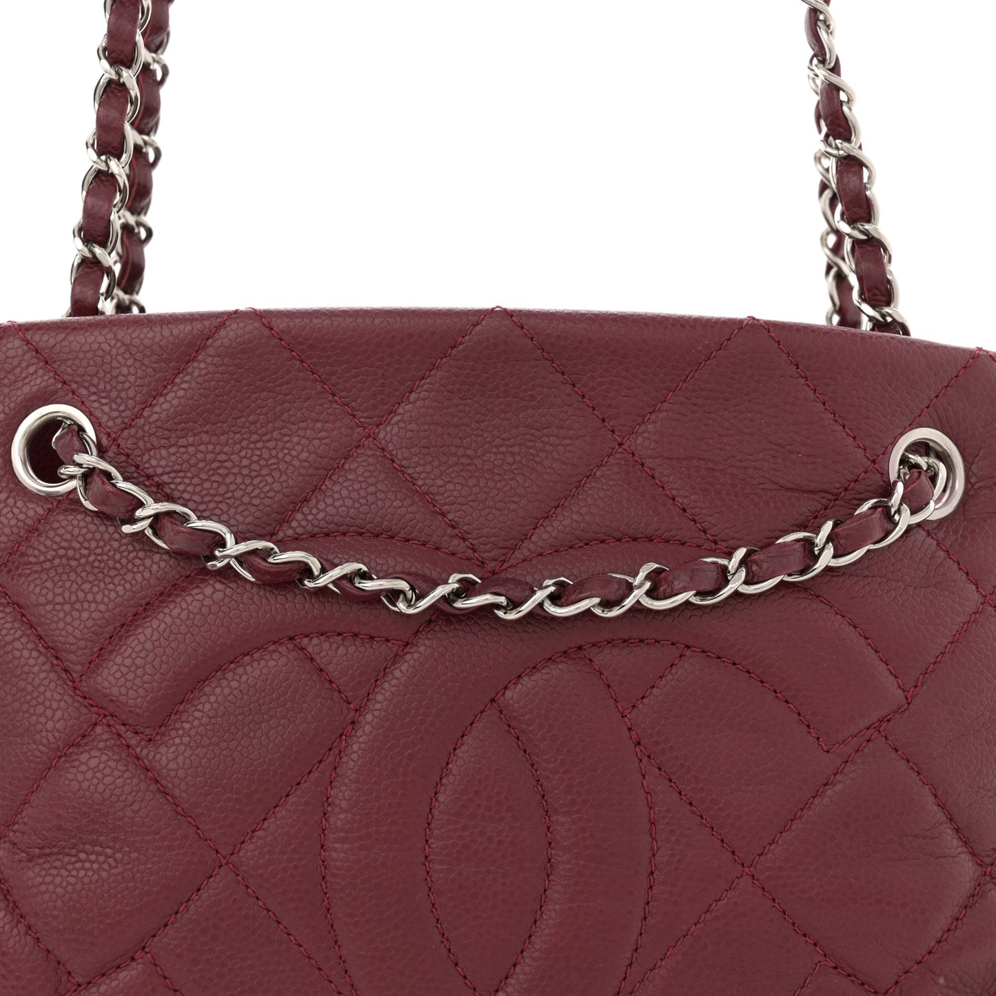 Caviar Quilted Large Timeless CC Soft Tote Dark Red