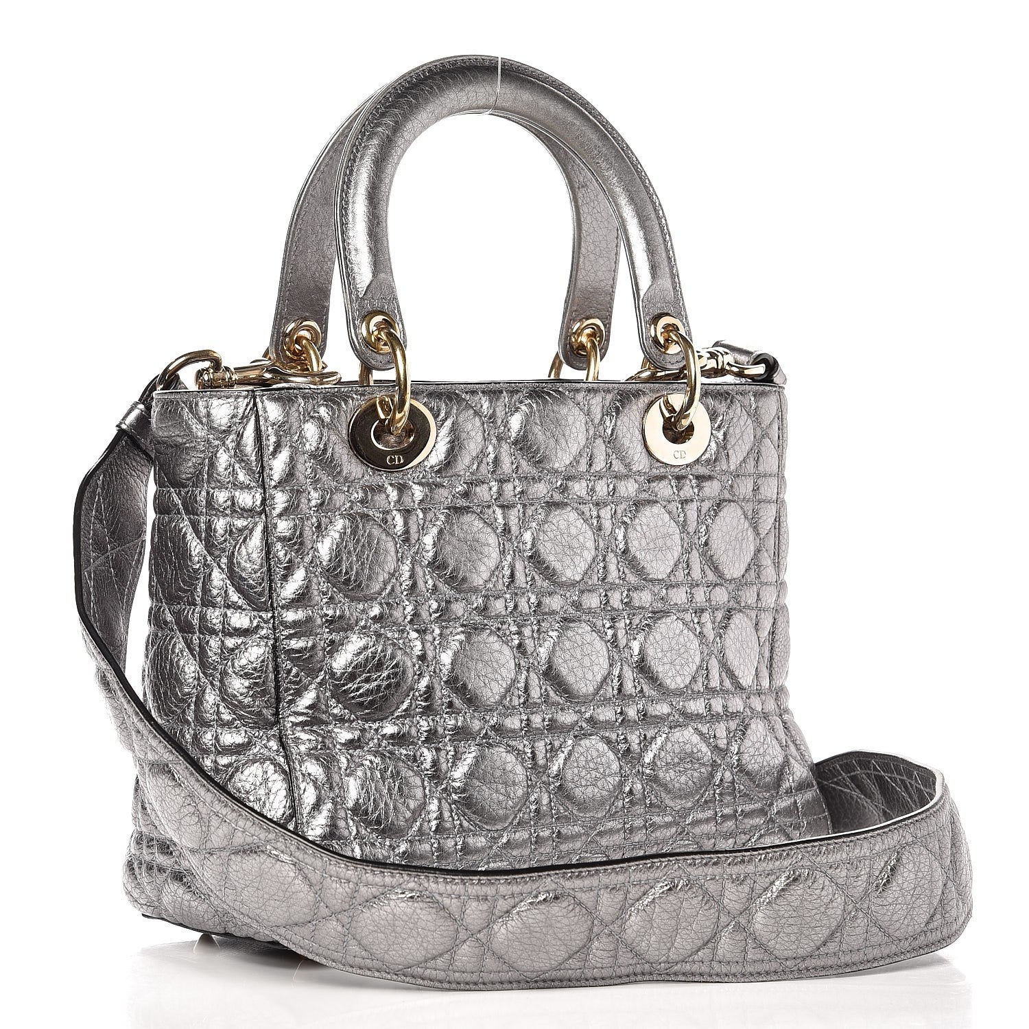 Christian Dior Metallic Grained Calfskin Cannage Medium Lady Dior Silver 3 of 8