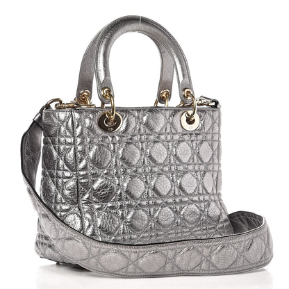 Christian Dior Metallic Grained Calfskin Cannage Medium Lady Dior Silver 3 of 8