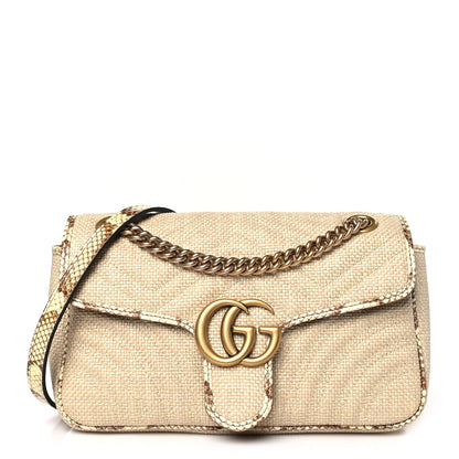 Gucci Raffia Elaphe Matelasse Small GG Marmont Shoulder Bag Natural Cream Brown 1 of 9