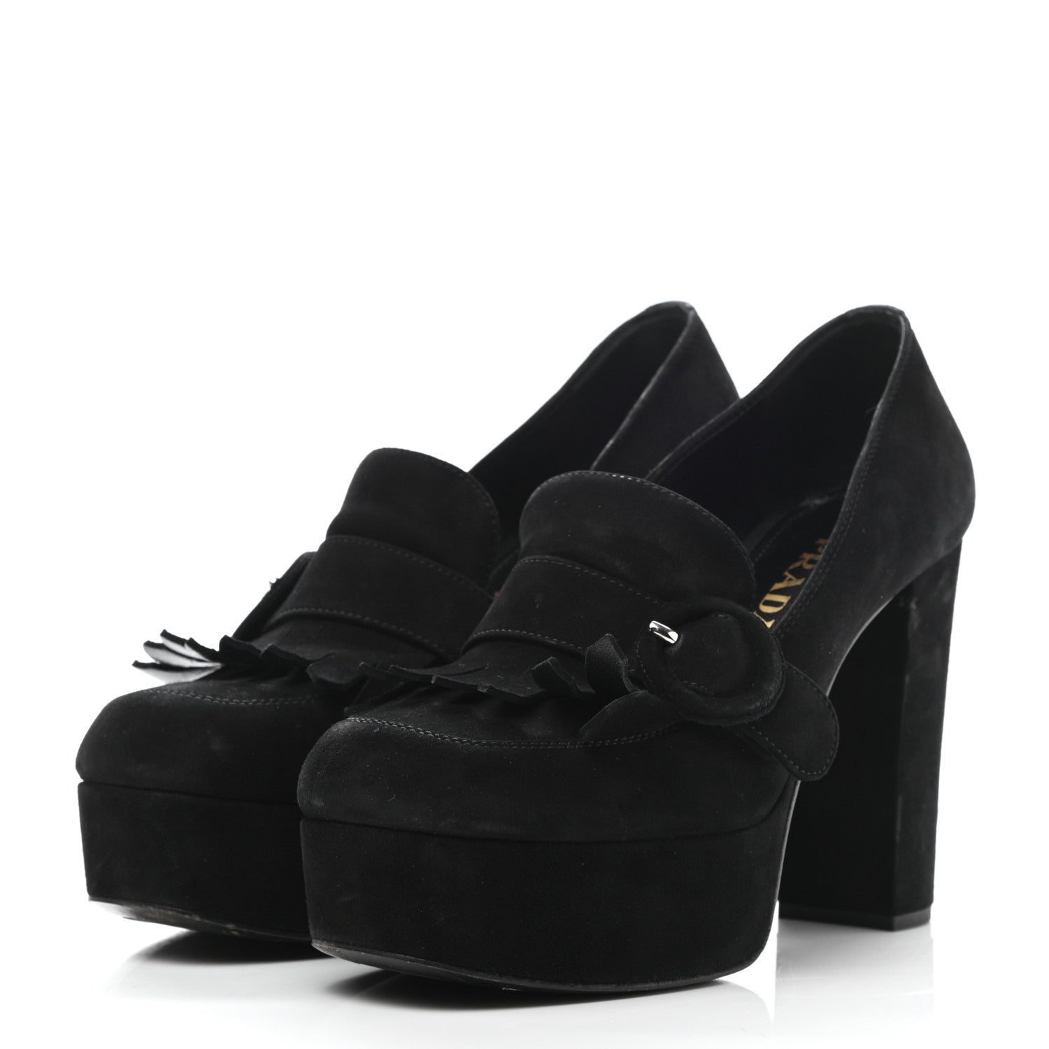 Prada Suede Kiltie 110 Platform Pumps 37 Black 3 of 8
