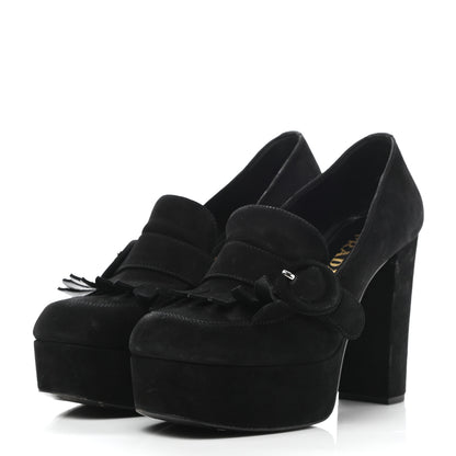 Prada Suede Kiltie 110 Platform Pumps 37 Black 3 of 8