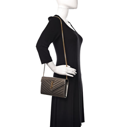 Saint Laurent Iridescent Grain De Poudre Matelasse Chevron Monogram Chain Wallet Gold 2 of 11