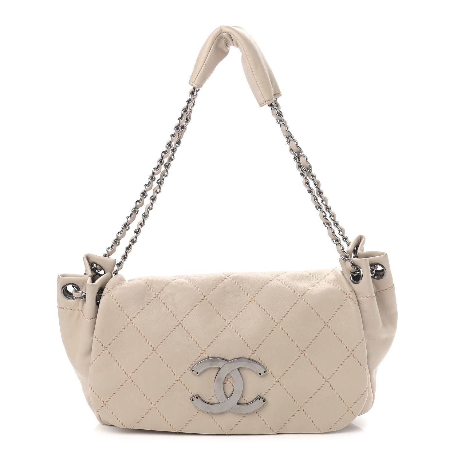 Chanel Lambskin Contrast Stitch Surpique Accordion Flap Beige 1 of 10