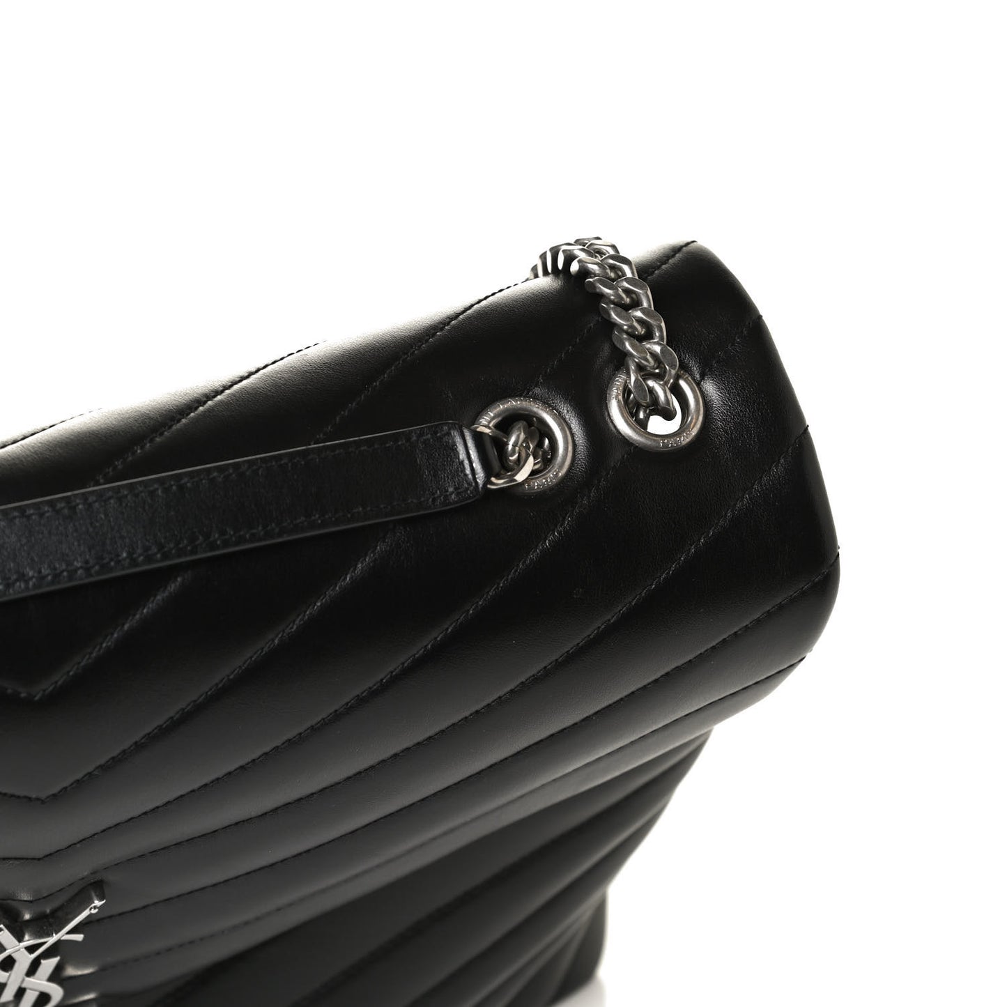 Calfskin Y Quilted Monogram Large Loulou Chain Satchel Black
