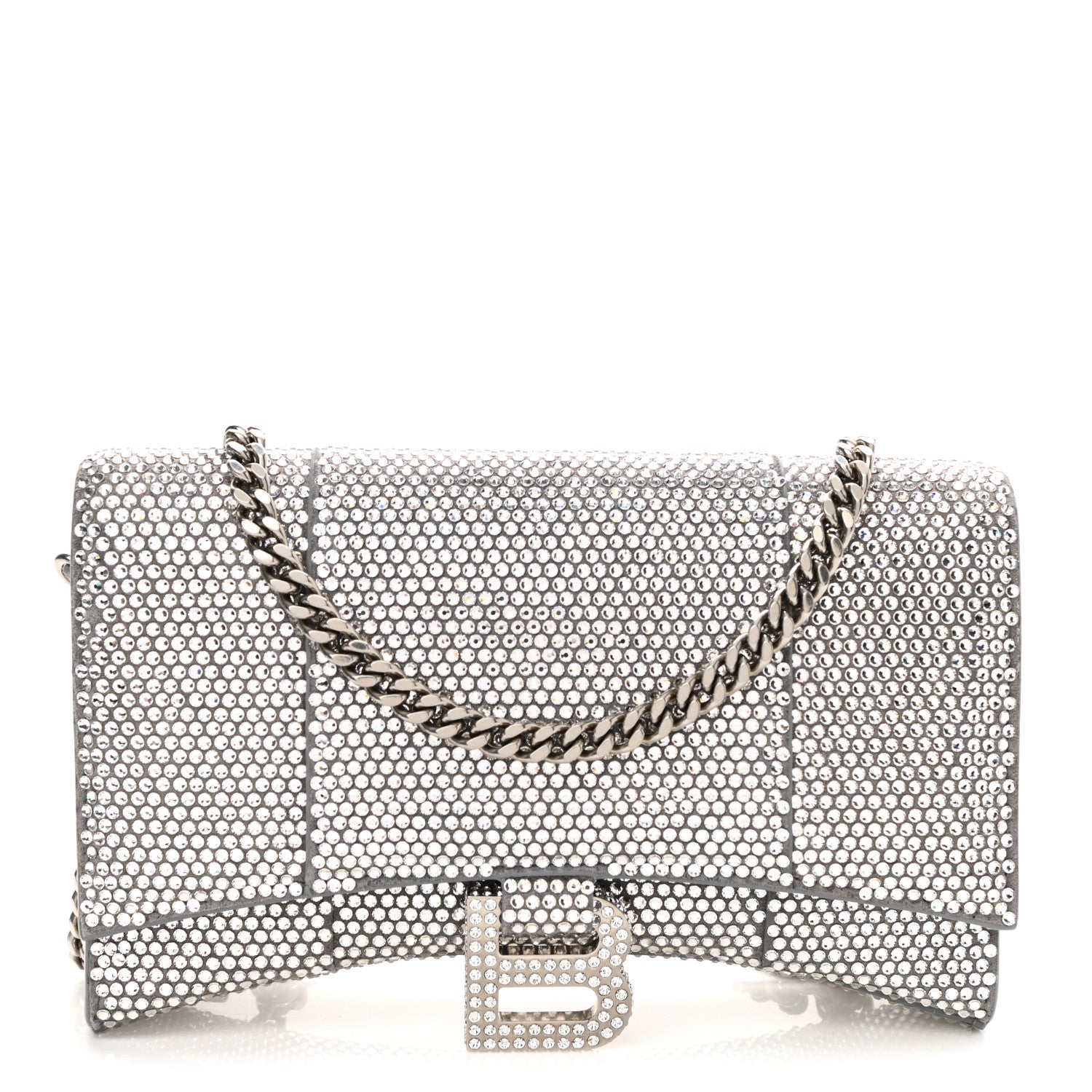 Balenciaga Strass Suede Hourglass Chain Bag Smoke Grey Crystal 1 of 9