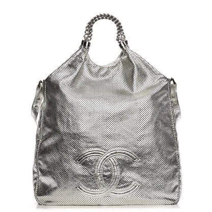 Chanel Metallic Glazed Calfskin Perforated Medium Rodeo Drive Tote Silver 1 of 8