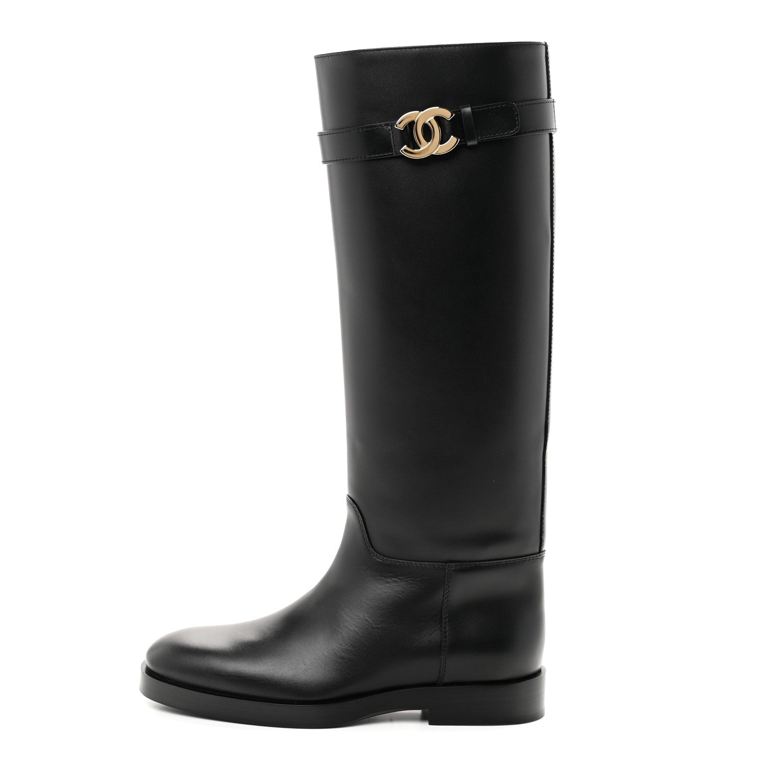 Chanel Calfskin CC Buckle High Boots 38 Black 1 of 8