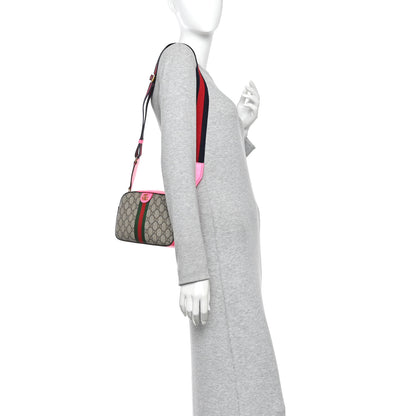 Gucci GG Supreme Monogram Textured Dollar Calfskin Web Ophidia Small Crossbody Bag Beige Ebony Fuchsia 2 of 10