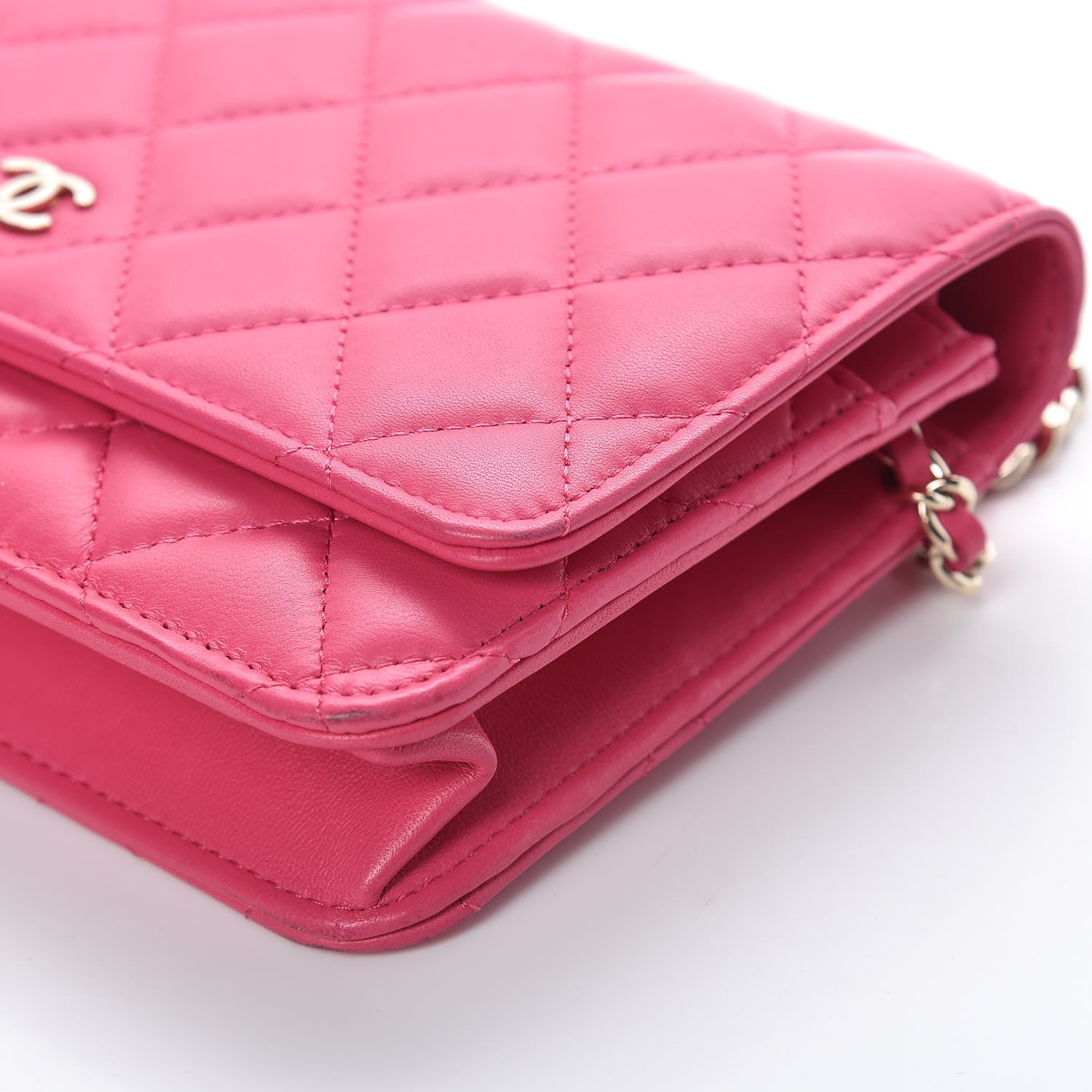 Chanel Lambskin Quilted Wallet On Chain WOC Dark Pink 7 of 17